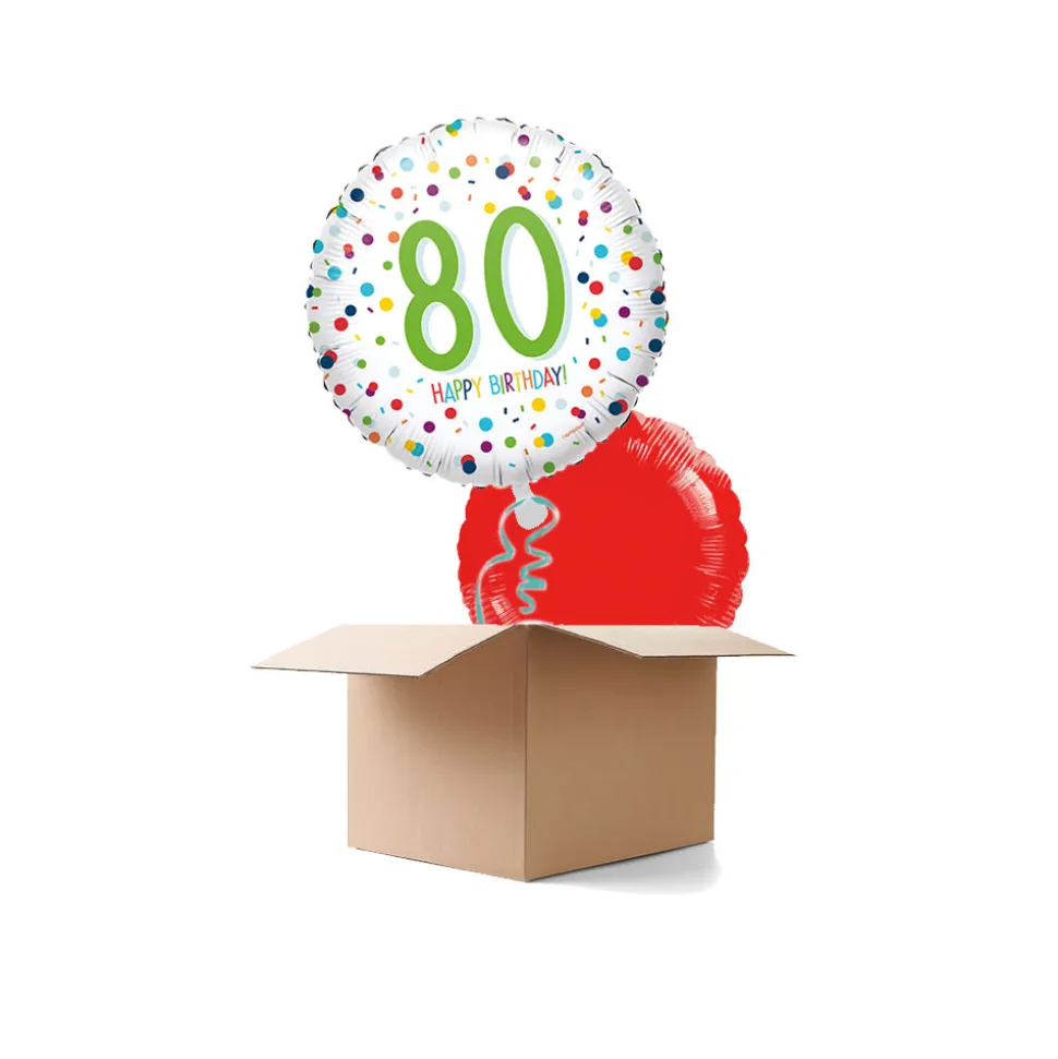 Ballongrüße Konfetti Happy Birthday 80, 2 Ballons