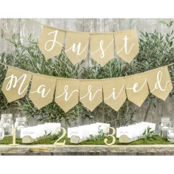 Banner / Girlande aus Stoff /Juteoptik Just Married – 23 × 185 cm