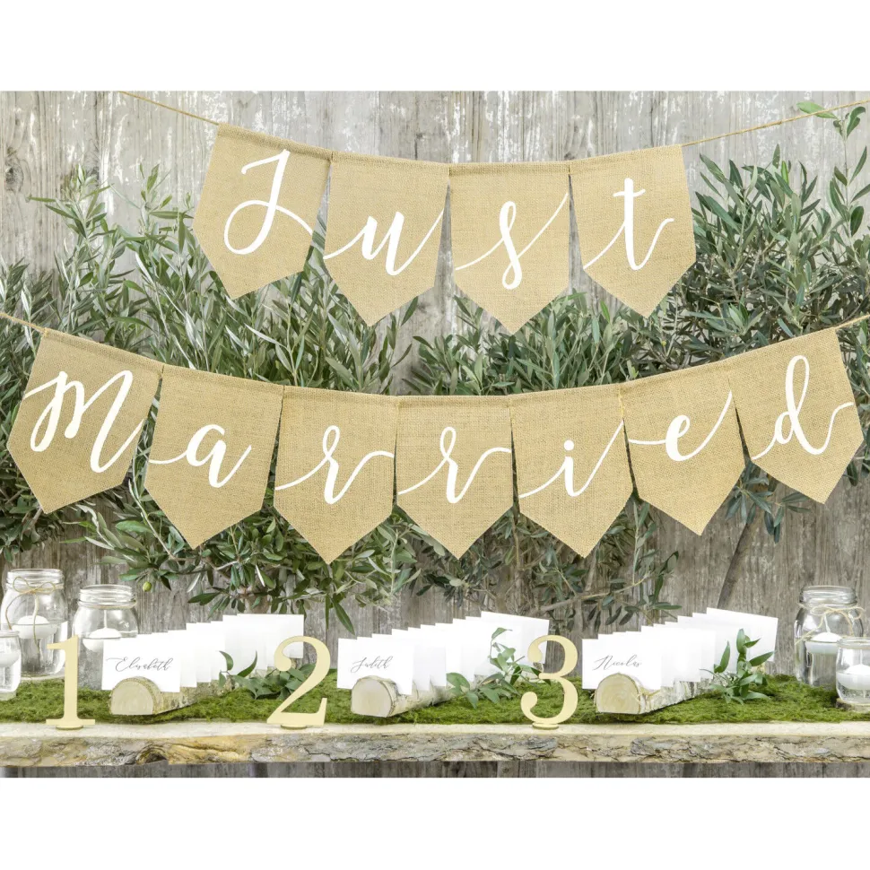 Banner / Girlande aus Stoff /Juteoptik Just Married – 23 × 185 cm