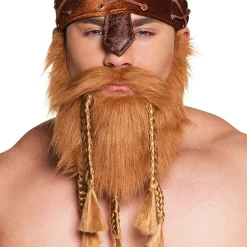 Bart Vollbart Wikinger, rot, mit Zöpfen