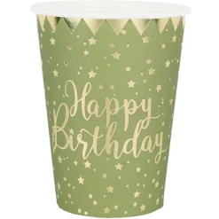 Becher Happy Birthday, Olivgrün, Ø 7.8 x 9.7 cm / 27cl, 10 Stück