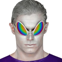 Brille Alien-Augen, mit holographischen Gläsern, silber