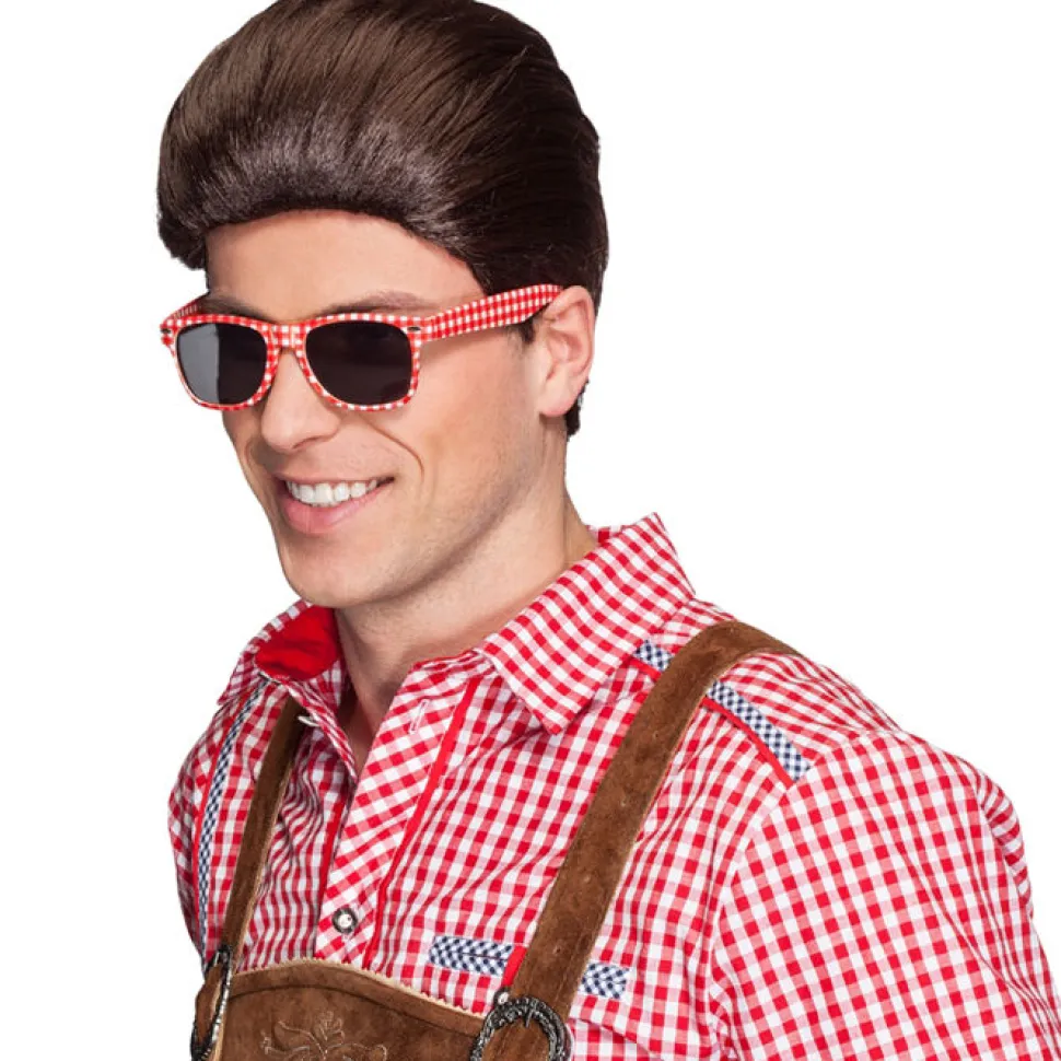 Brille, rot-weiß kariert