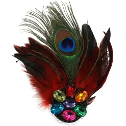 Brosche Deluxe, Pfau-Federn mit Steinen, rot, 22cm x 15cm