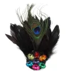 Brosche Deluxe, Pfau-Federn mit Steinen, schwarz, 22cm x 15cm