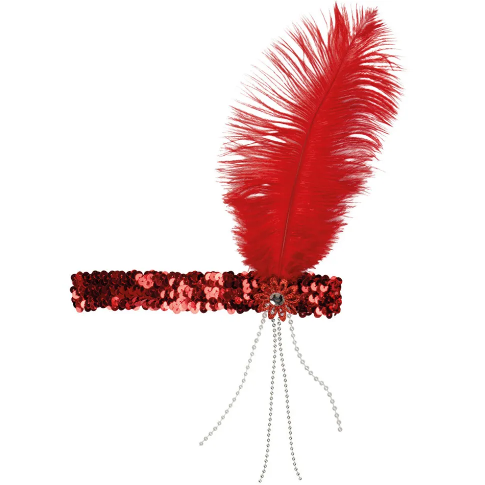 Charleston-Band Flapper, rot mit Federn