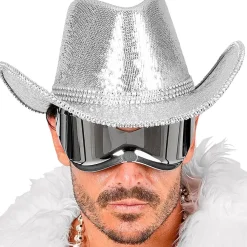 Cowboyhut mit Pailletten, silber