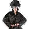 Damen-Kostüm Felljacke schwarz / Rabe, langer Flor mit silbernem Lurex, Gr. S-M