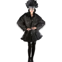 Damen-Kostüm Felljacke schwarz / Rabe, langer Flor mit silbernem Lurex, Gr. S-M