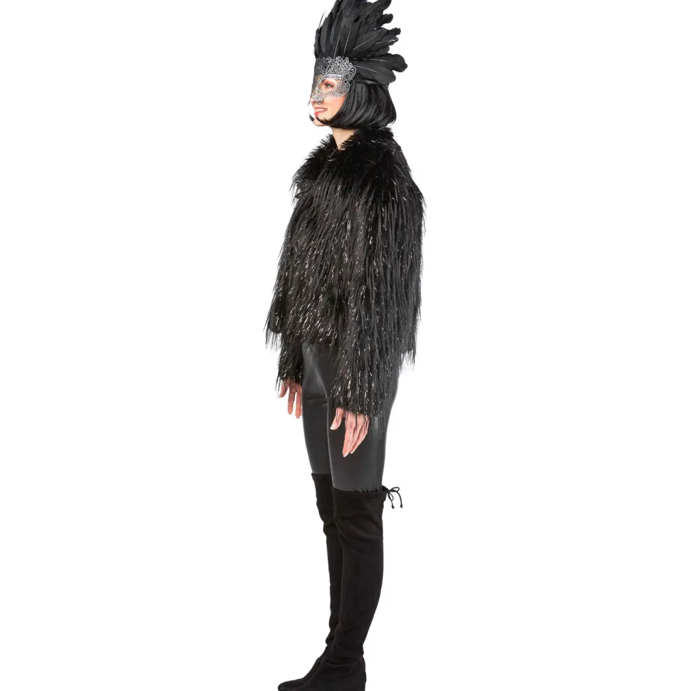Damen-Kostüm Felljacke schwarz / Rabe, langer Flor mit silbernem Lurex, Gr. S-M