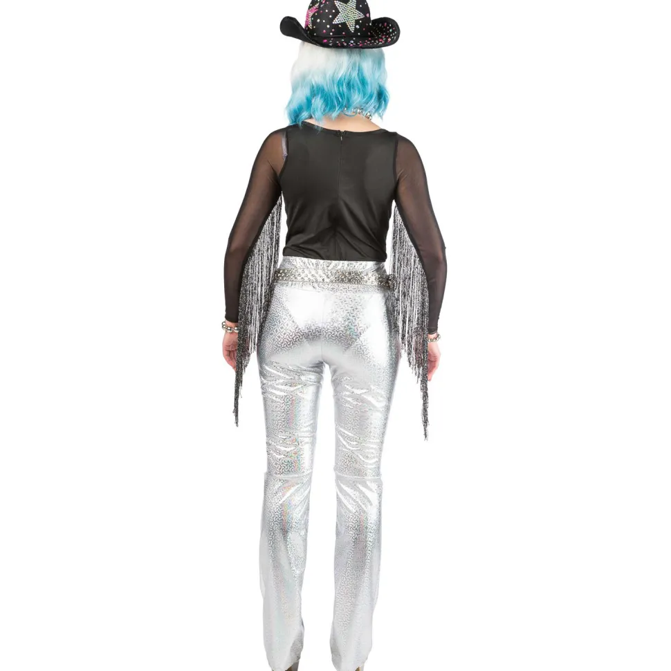 Damen-Kostüm Glitzer-Hose, silber mit Holographie-Muster, Gr. S-M