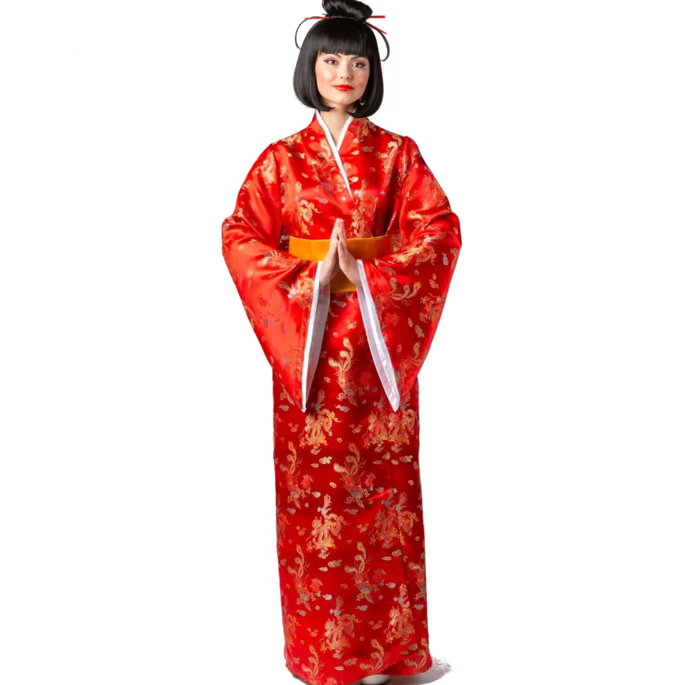 Damen-Kostüm Kimono mit Gürtel, rot, Gr. S-M