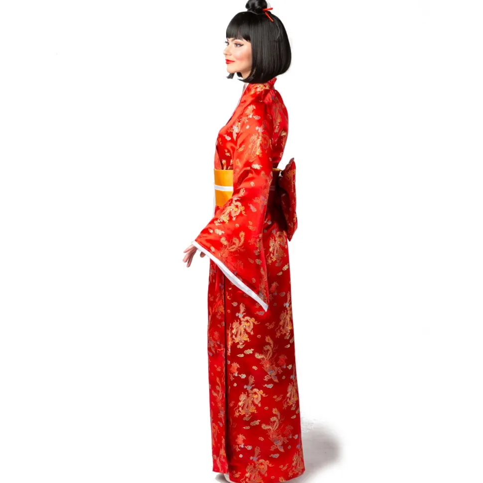 Damen-Kostüm Kimono mit Gürtel, rot, Gr. S-M