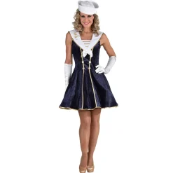 Damen-Kostüm Matrosin, blaues Kleid in Samtoptik, Größe XS