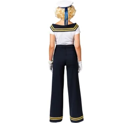 Damen-Kostüm Matrosin Shirt, mit maritimem Kragen, weiß-blau-gold, Gr. 34-36