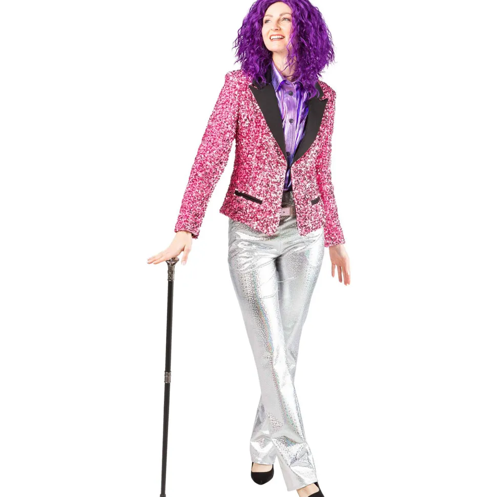 Damen-Kostüm Paillettenjacke Rosa, Blazer mit zwei Taschen, Gr. 36