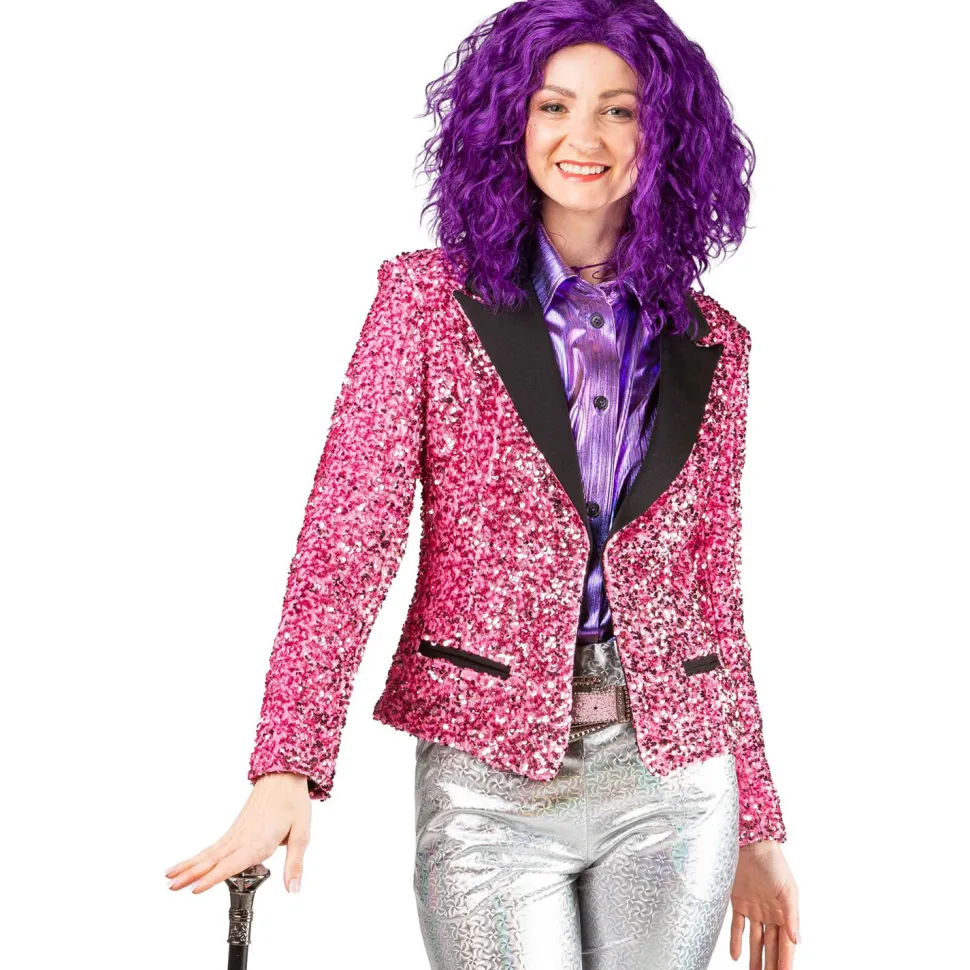 Damen-Kostüm Paillettenjacke Rosa, Blazer mit zwei Taschen, Gr. 36