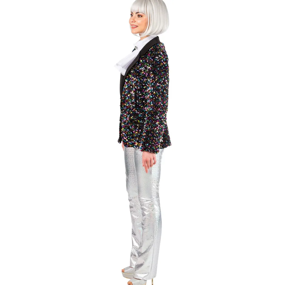 Damen-Kostüm Paillettenjacke bunt, Blazer mit zwei Taschen, Gr. 36