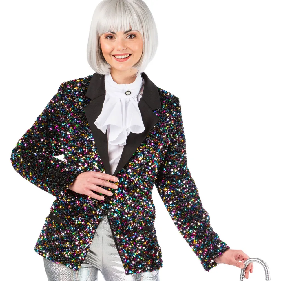 Damen-Kostüm Paillettenjacke bunt, Blazer mit zwei Taschen, Gr. 36