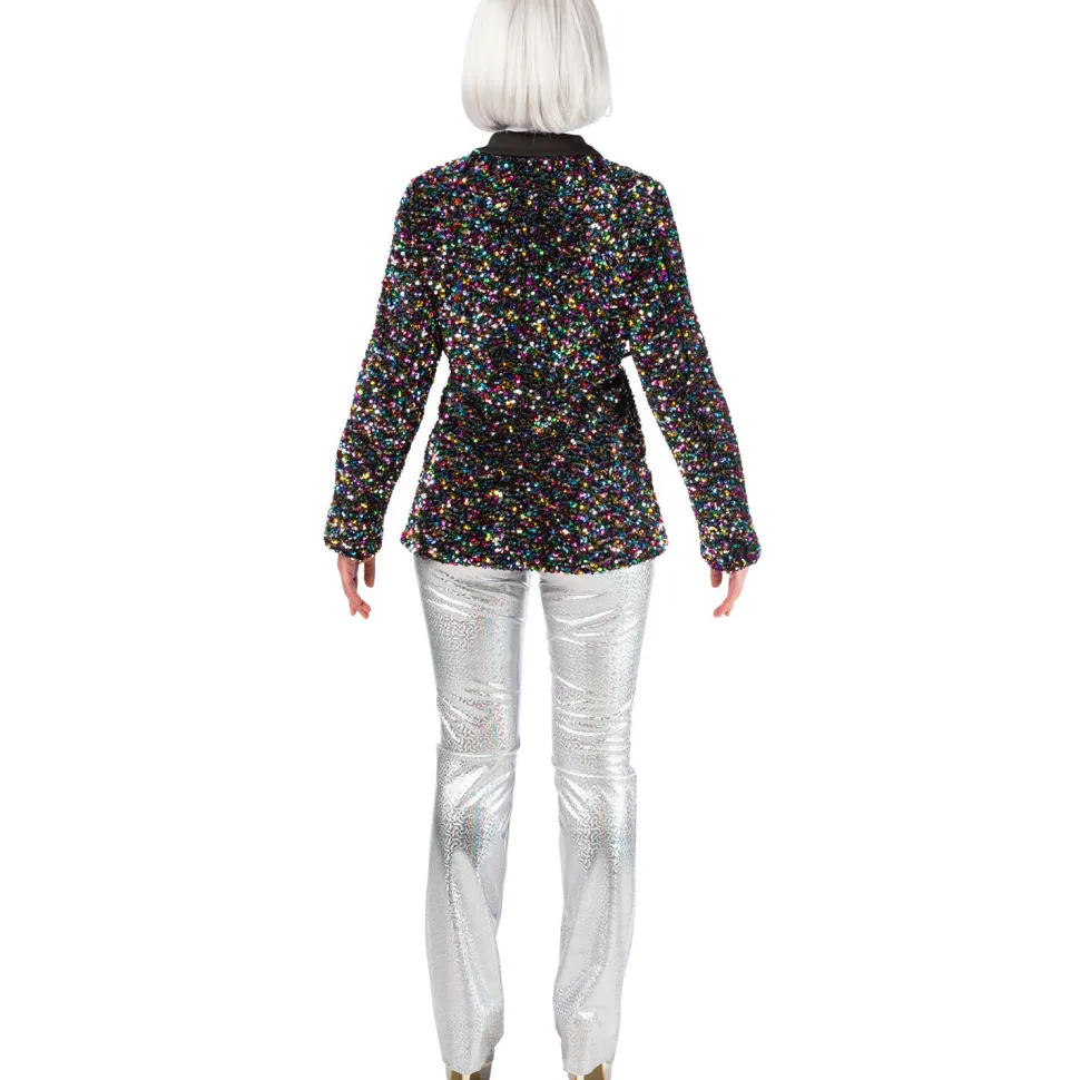 Damen-Kostüm Paillettenjacke bunt, Blazer mit zwei Taschen, Gr. 36