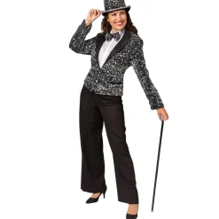 Damen-Kostüm Paillettenjacke Silber, Blazer mit zwei Taschen, Gr. 36