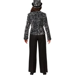 Damen-Kostüm Paillettenjacke Silber, Blazer mit zwei Taschen, Gr. 36