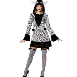 Damen-Kostüm Zebra Kleid mit Kapuze, Gr. 34-36