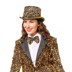 Damen-Zylinder mit Pailletten gold, KW 57-59