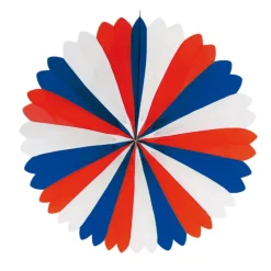 Deko-Fächer / Rosette, ca. Ø 60 cm, schwer entflammbar, USA / Frankreich, Blau-Weiß-Rot