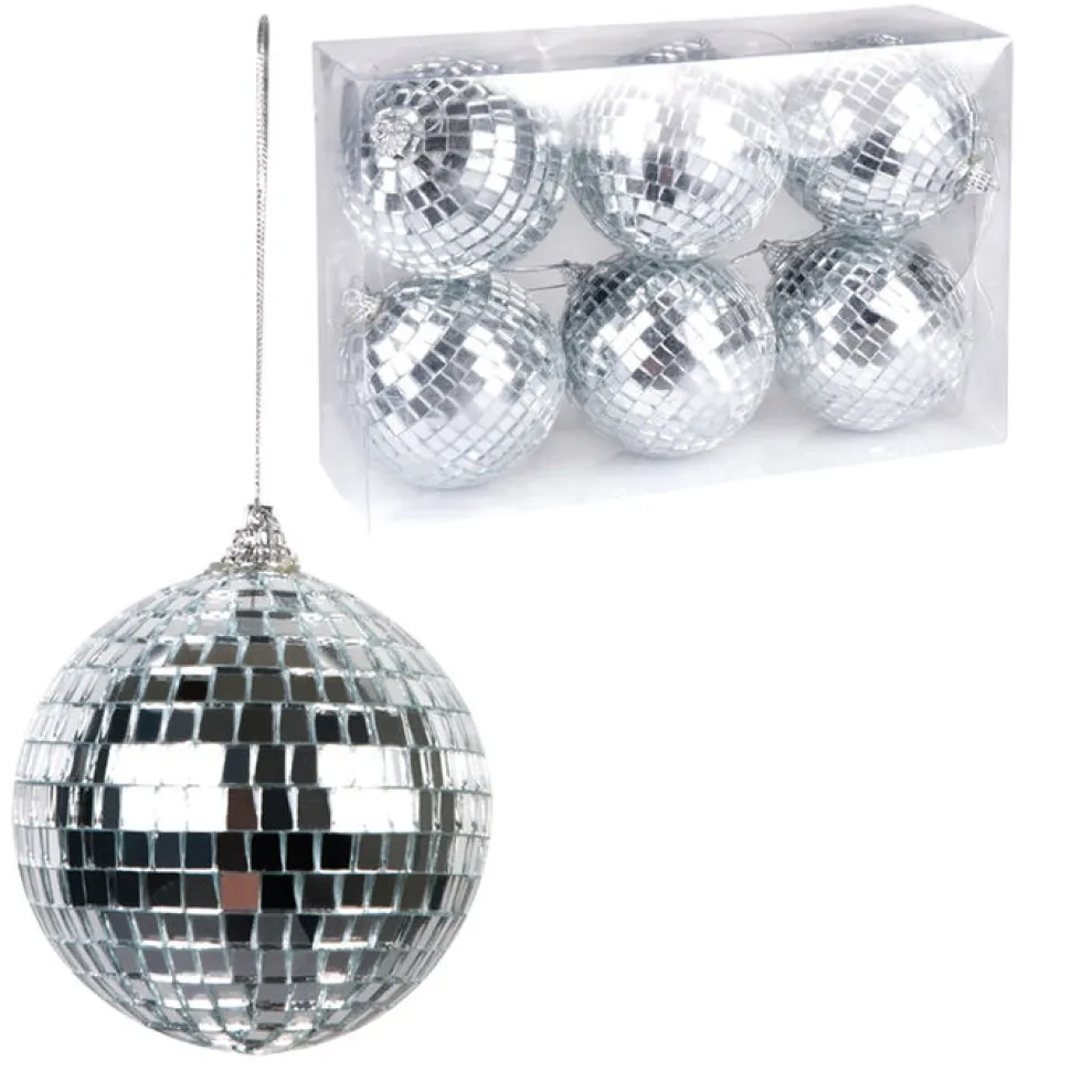 Disco-Kugeln an Kordel, 6 Stk. in Schachtel, 8 cm