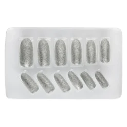 Fingernägel silber-glitter, 12teilig, selbstklebend