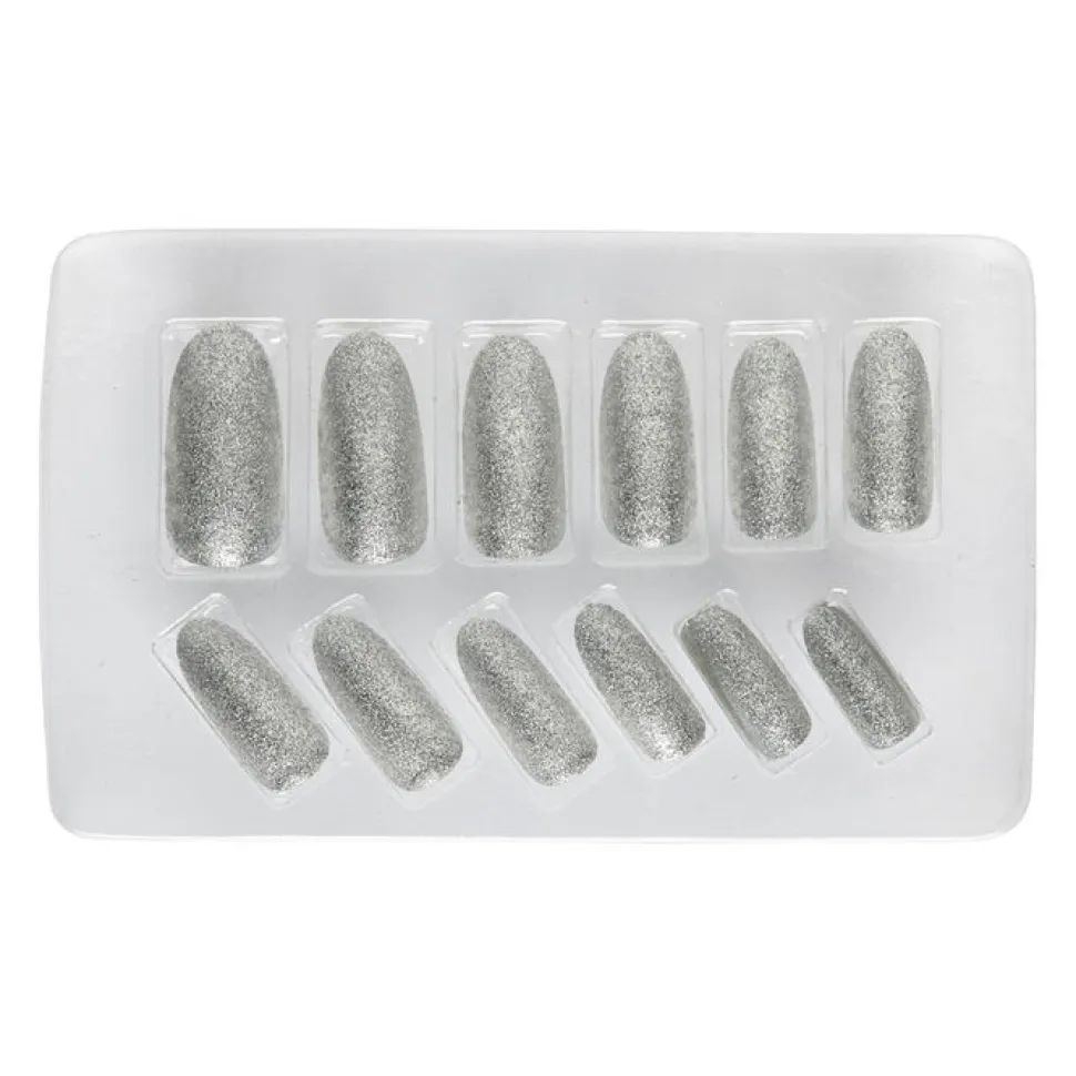 Fingernägel silber-glitter, 12teilig, selbstklebend