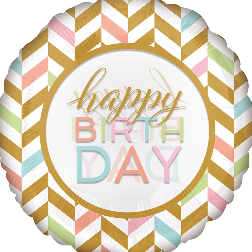 Folienballon Birthday Gold Streifen, ca. 71 cm