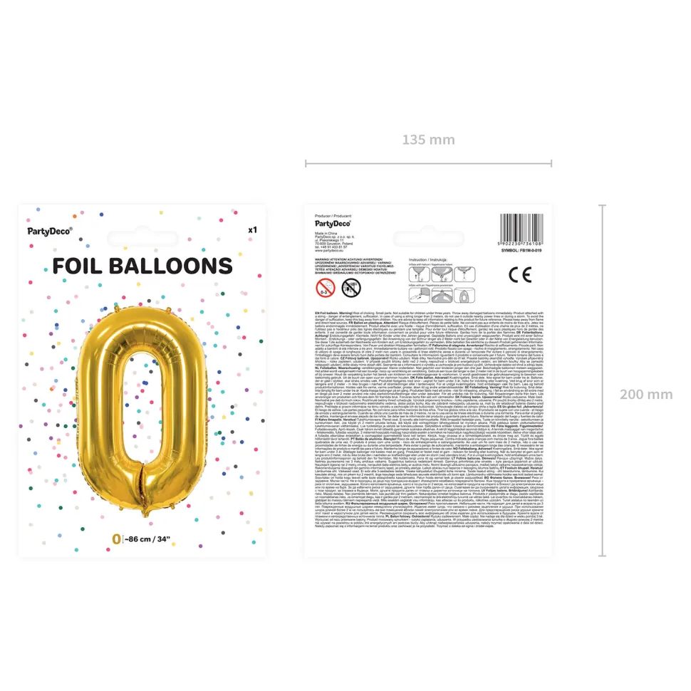 Folienballon Groß Zahl 0 - 86 cm - Gold