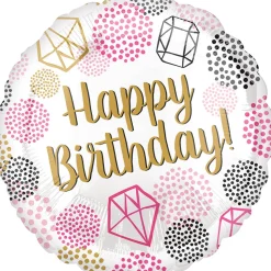 Folienballon Happy Birthday Gems, ca. 45 cm
