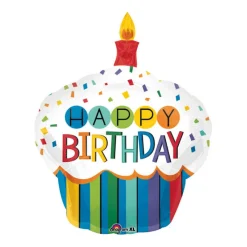 Folienballon Happy-Birthday / Herzlichen Glückwunsch Rainbow Cupcake XL, 73x91 cm