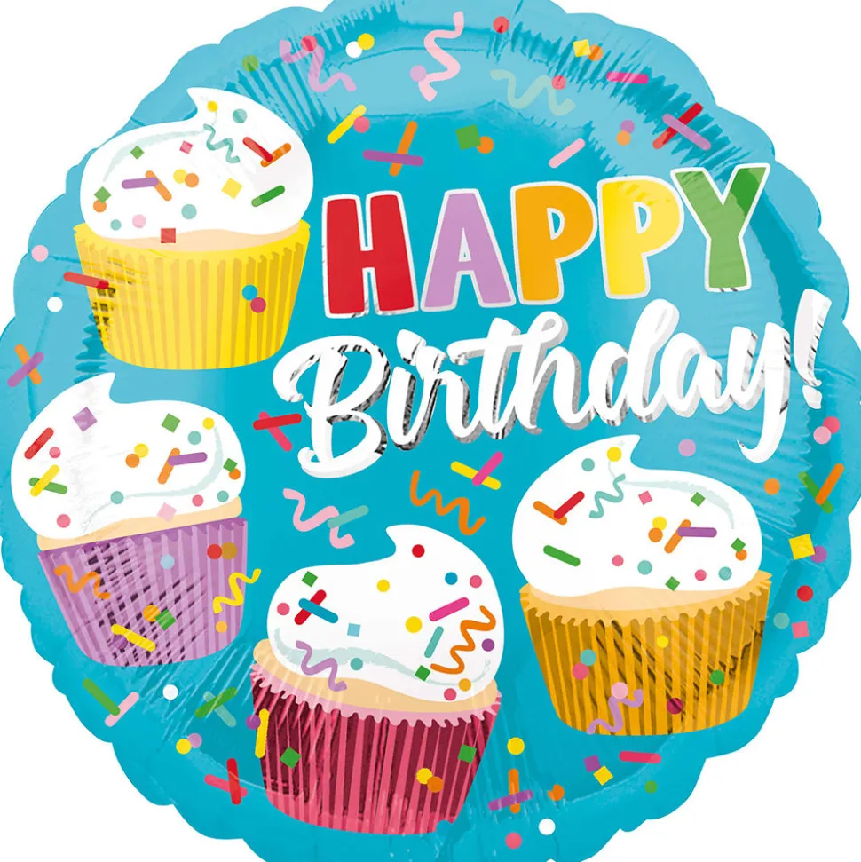 Folienballon Happy Birthday Cupcake, ca. 45 cm