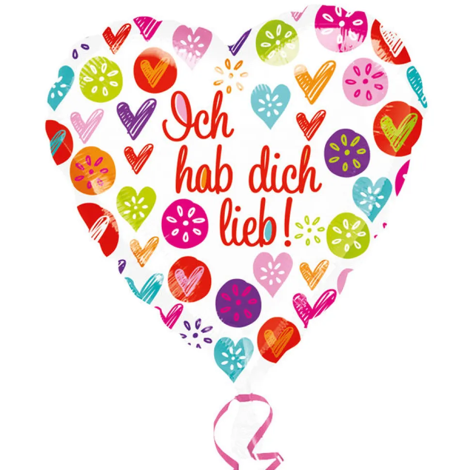 Folienballon Herz, Ich hab dich lieb, 45 cm