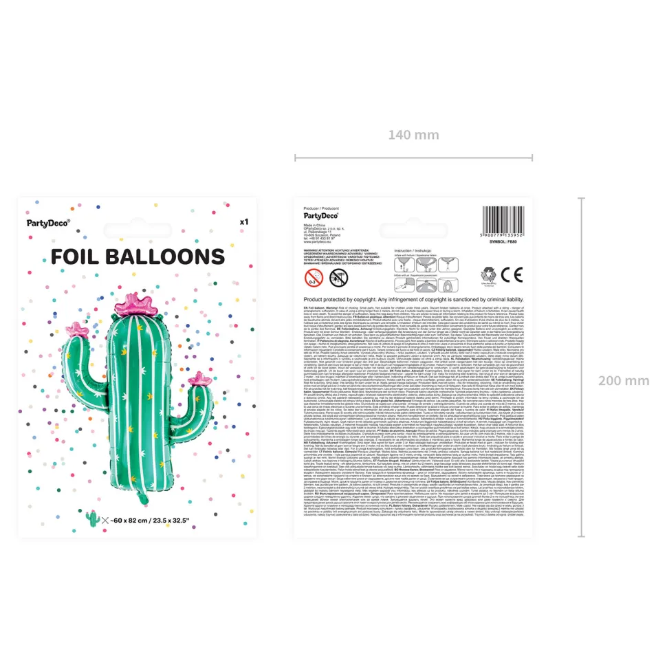 Folienballon Kaktus – 60 × 82 cm