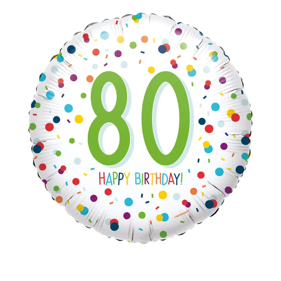Folienballon Konfetti Happy Birthday 80, ca. 45cm