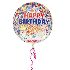 Folienballon Orbz Birthday Konfetti, 38x40cm
