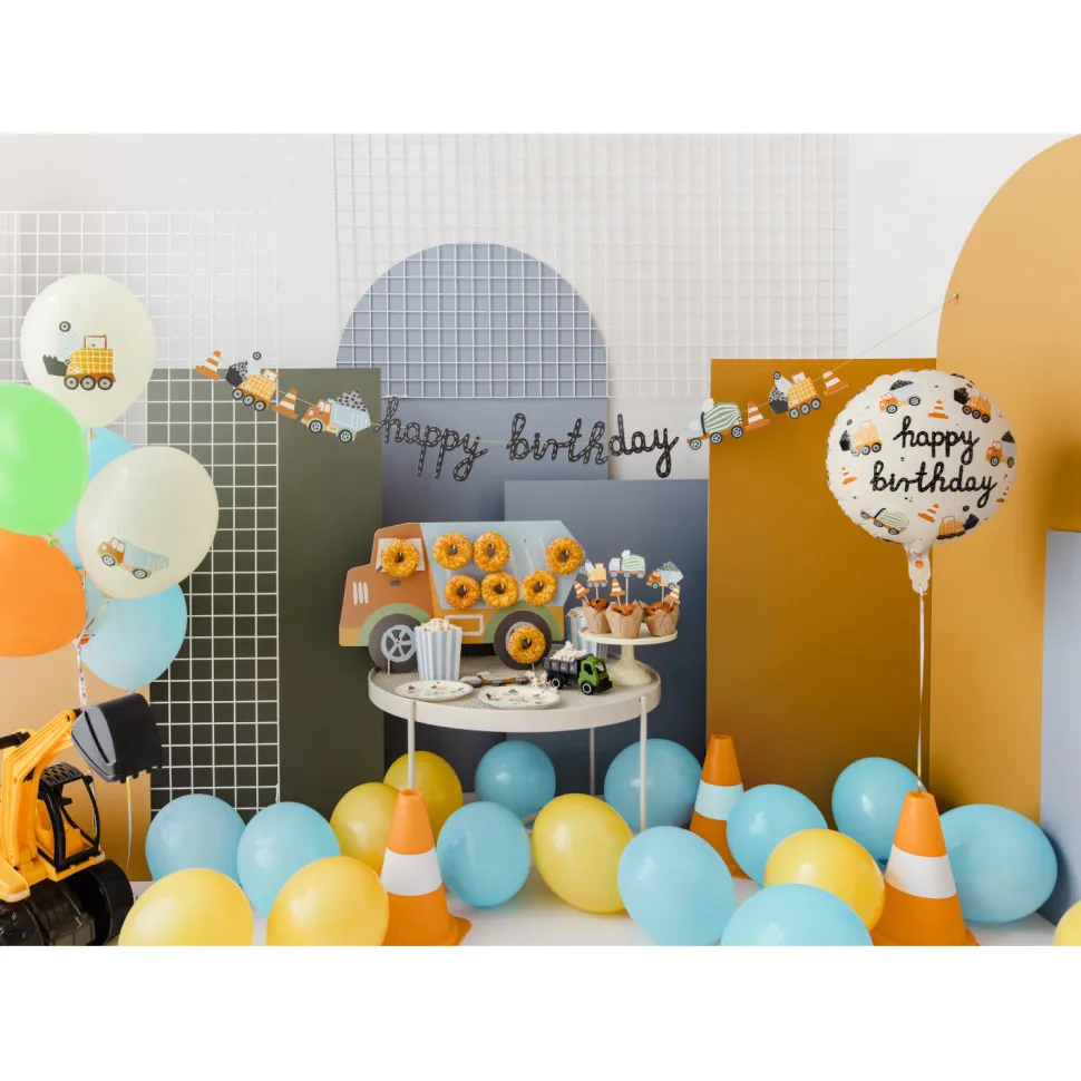 Folienballon Rund Baustellen-Fahrzeuge - 45 cm