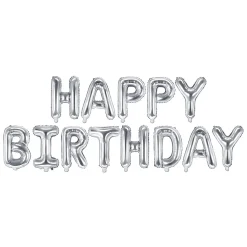 Folienballon Schriftzug Happy Birthday / Geburtstag – 340 × 35 cm – Silber