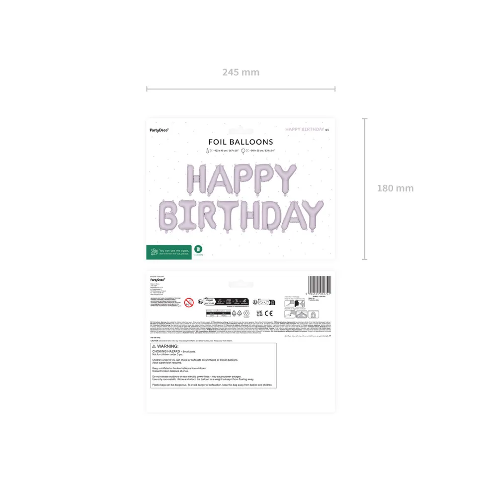 Folienballon Schriftzug Happy Birthday / Geburtstag – 340 × 35 cm – Lila