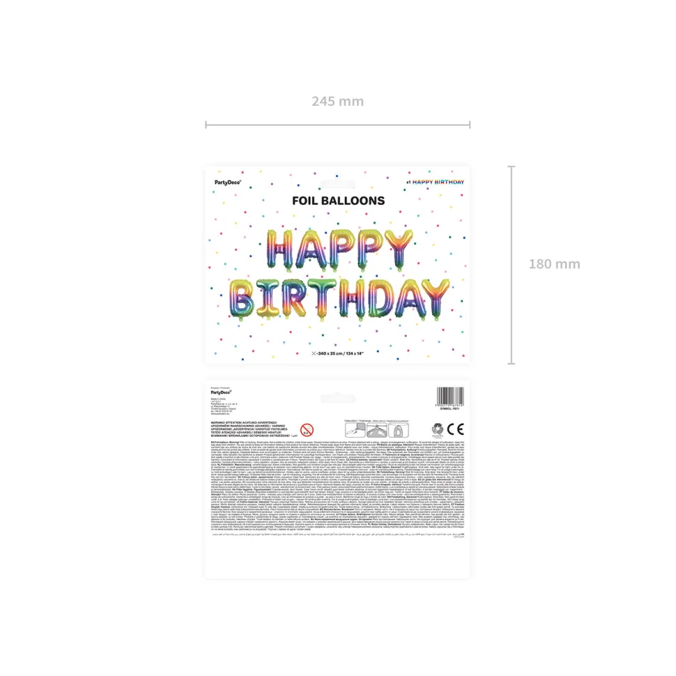 Folienballon Schriftzug Happy Birthday / Geburtstag – 340 × 35 cm – Regenbogen