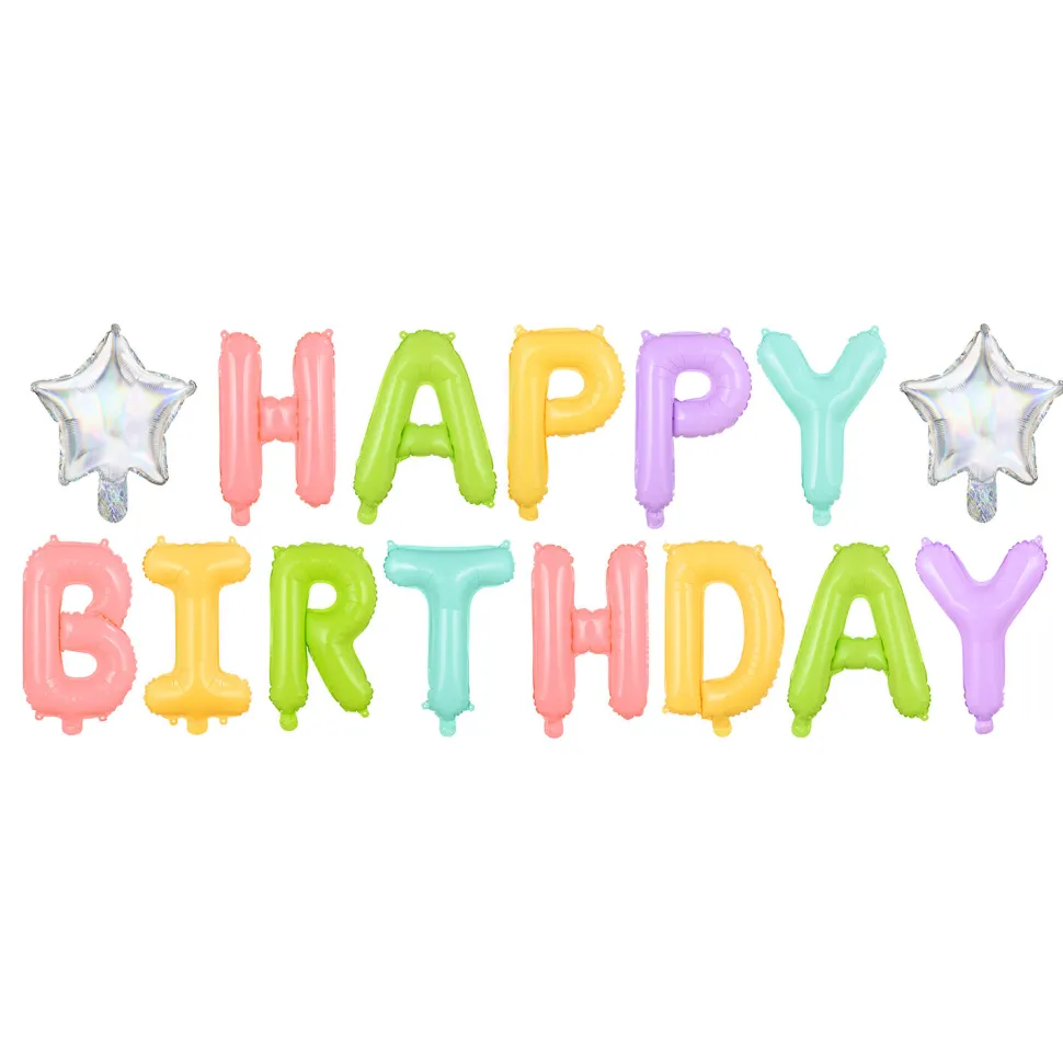 Folienballon Schriftzug Happy Birthday / Geburtstag – 395 × 35 cm – Pastellfarben