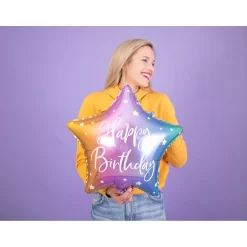 Folienballon Stern Happy Birthday / Geburtstag – 40 cm - Regenbogenfarben