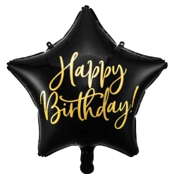 Folienballon Stern Happy Birthday / Geburtstag – 40 cm – Schwarz