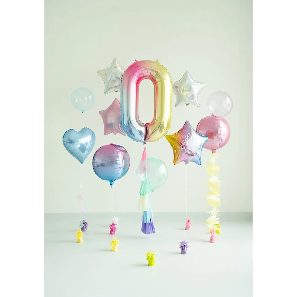 Folienballon Zahl 0 - 86 cm - Pastell Regenbogen