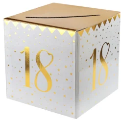 Geldbox 18. Geburtstag, gold-weiß, 20x20x20 cm